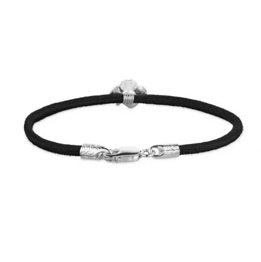Flora Danica - Firkløver sort silkearmbånd i sølv - flc-silk-black-18-s