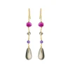 SFB - Guldbelagte sølv øreringe med ametyster, perler og kvarts - 5670-2-589