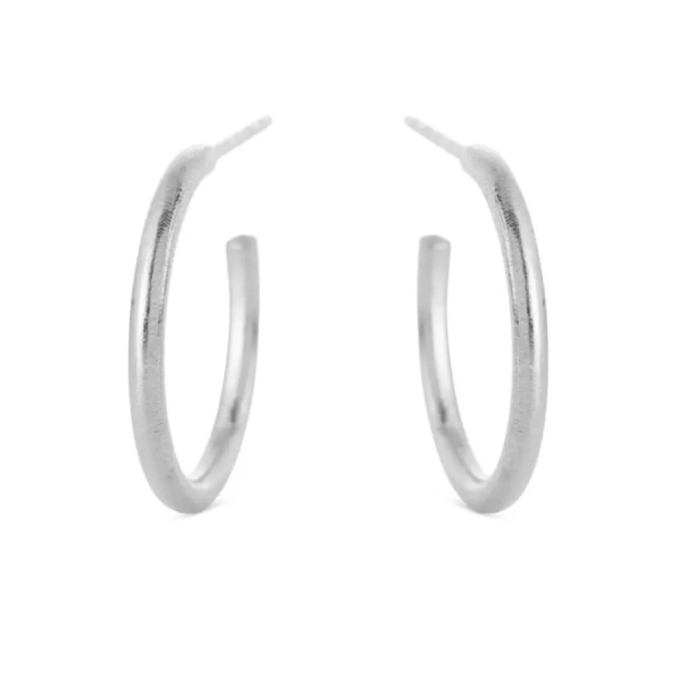 SFB - Runde sølv creoler med mat overflade - 5559-1