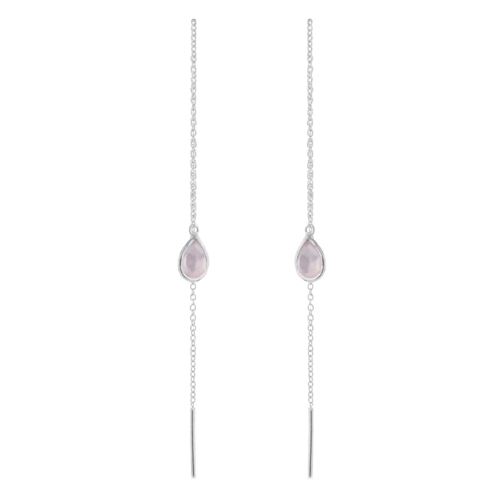 Sølv ørekæde med dråbe formet lyserød krystal - 5560-1-112
