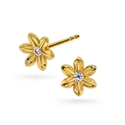 Arne Nordlie - 14kt guld øreringe med blomst og sten - 53447