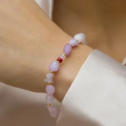 Blossom - Sten armbånd med rosakvarts, bjergktystal og perler - 39131060-19