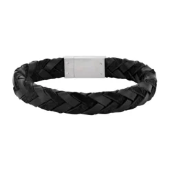 Nordahl - Smalt fletet armbånd i sort læder - 809703091