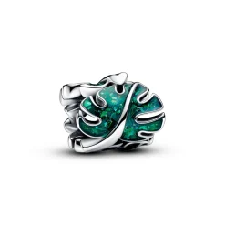 Pandora - Monstera blad med grøn emalje i sølv - 793332c01