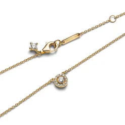 Pandora - Rund pavé halo halskæde i forgyldt - 363548c01-45