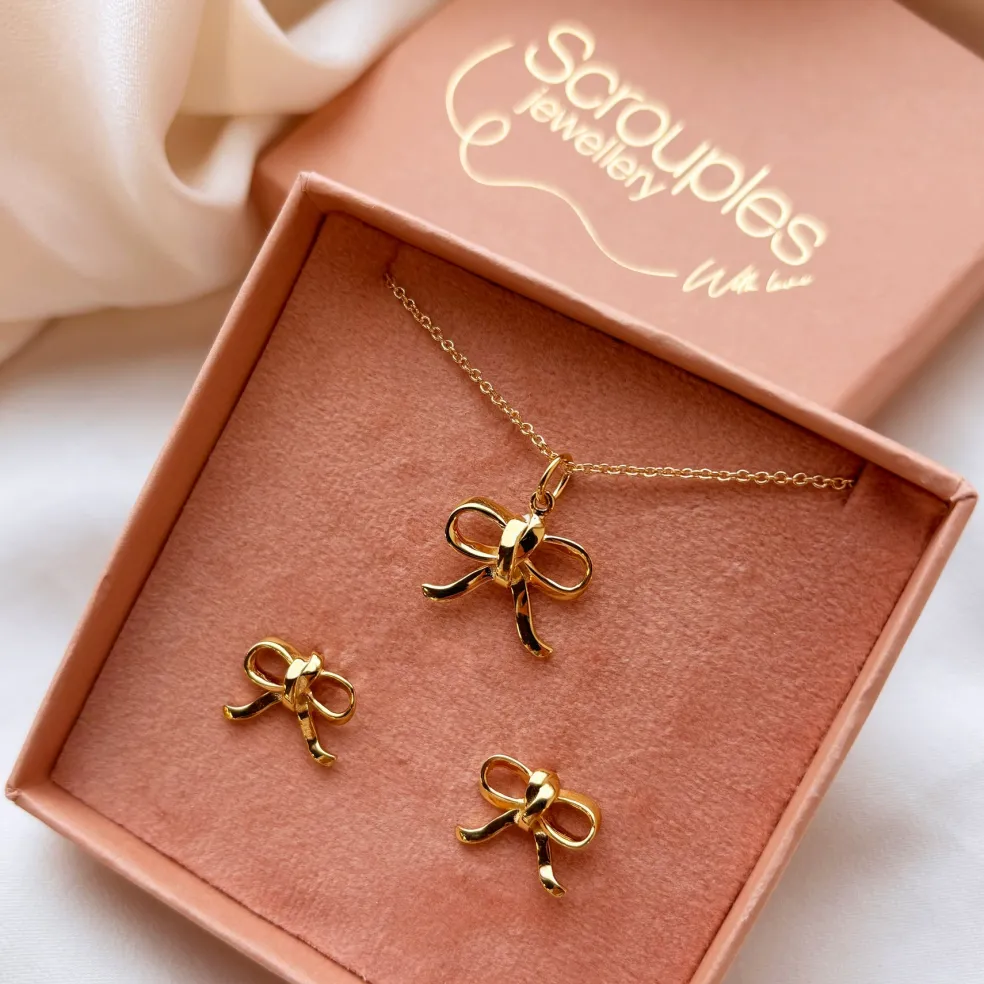 Scrouples - Sølv forgyldt sløjfe i kæde - 241112