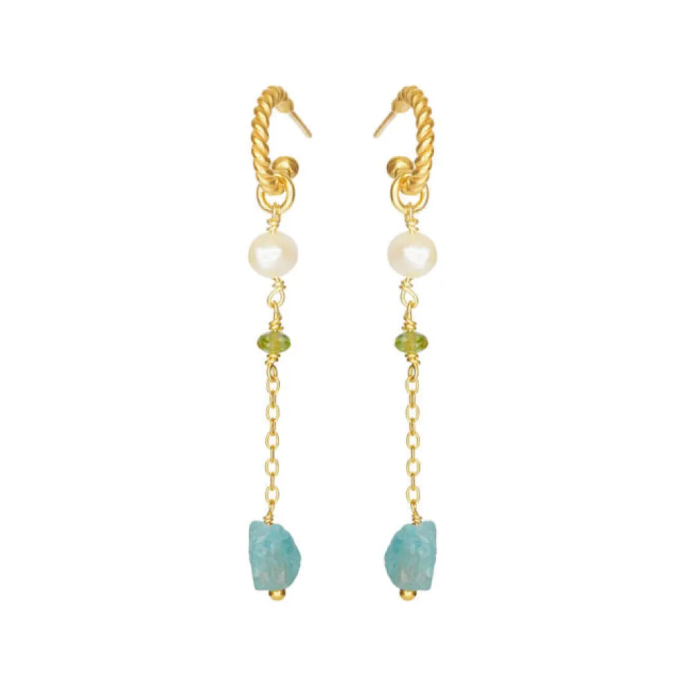 SFB - Forgyldt øreringe med sten og kæde - 5643-2-575