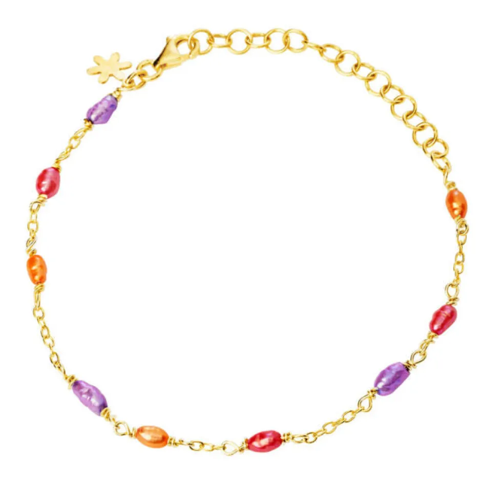 SFB - Forgyldt sølv armbånd med farvede ferskvandsperler - 1879-2