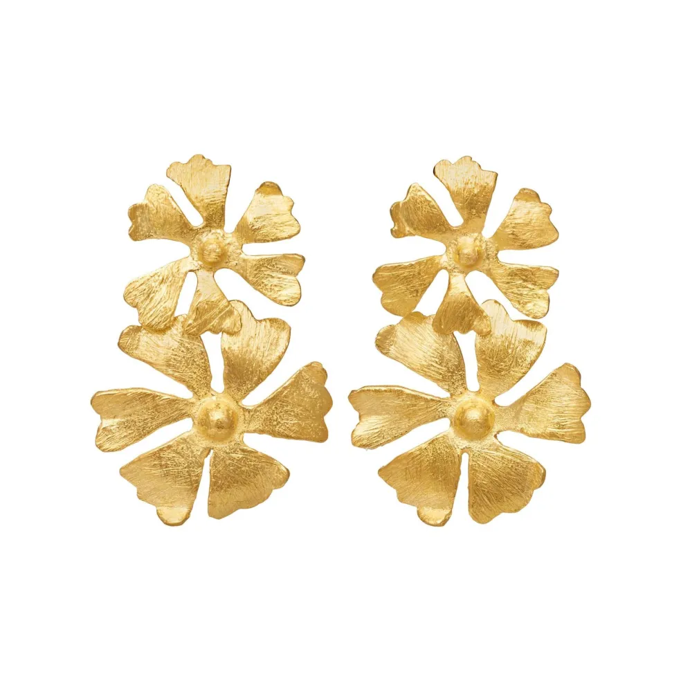 SFB - Forgyldte øreringe med dobbelt blomst - 5699-2