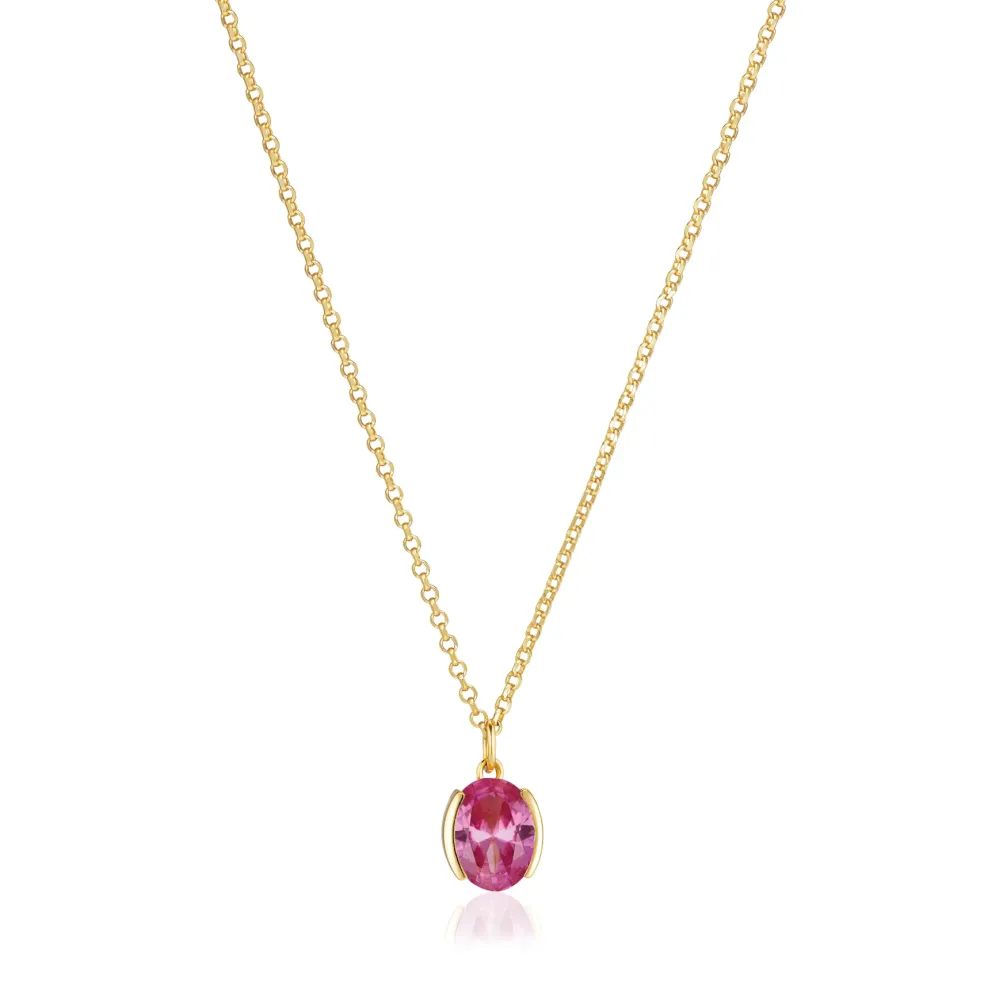 Sif Jakobs - Ellisse Carezza halskæde i forgyldt sølv med pink sten - n2353-pkcz-yg